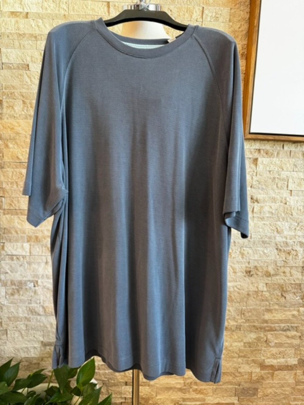 NWT Men's Caribbean Brand Ribbed Relaxed Fit Top Shirt XL Modal Blend Blue Grey